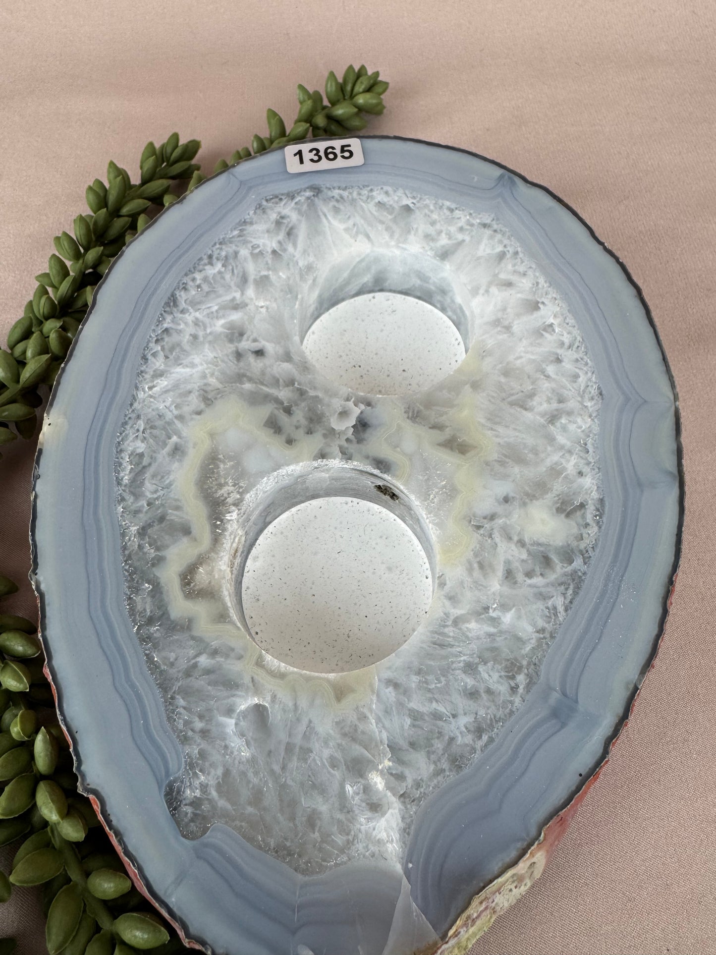 Agaat waxine plat 2 gaten #1365