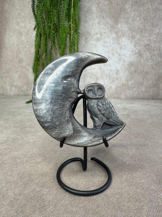 Maan met uil Zilver obsidiaan
