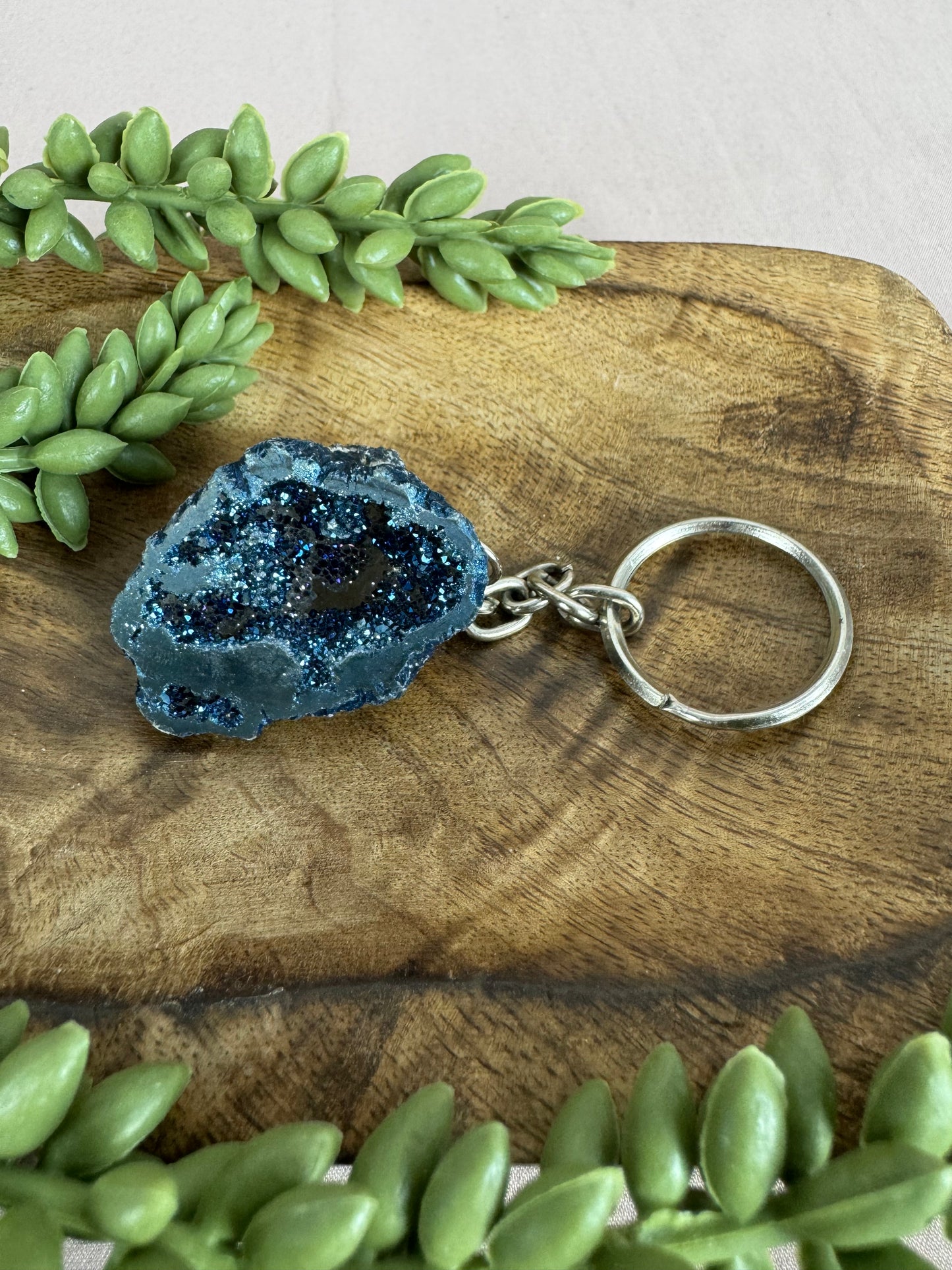 Sleutelhanger geode aura blauw