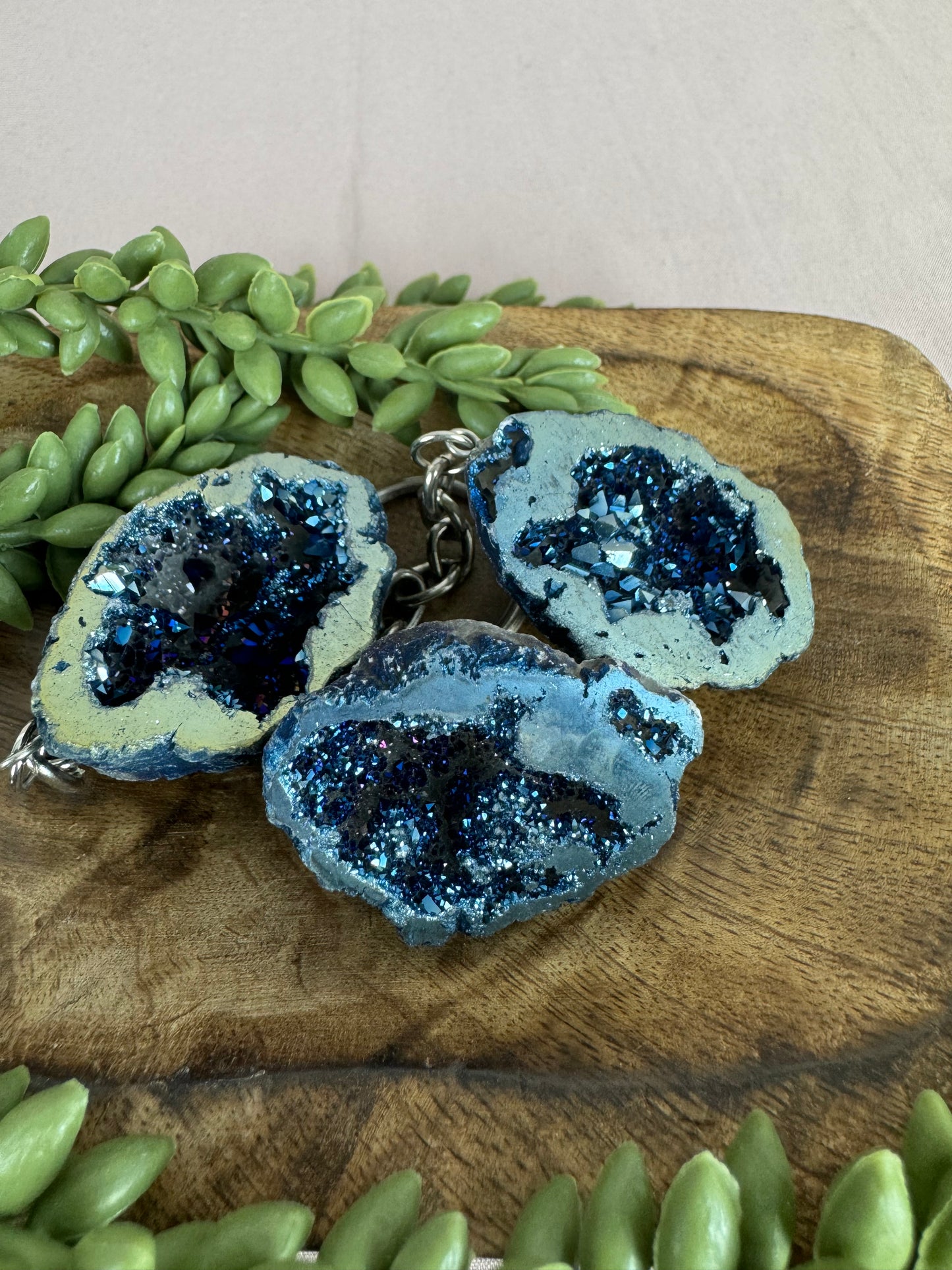 Sleutelhanger geode aura blauw