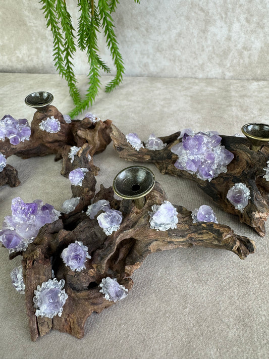 Bol houder Hout 1 amethist