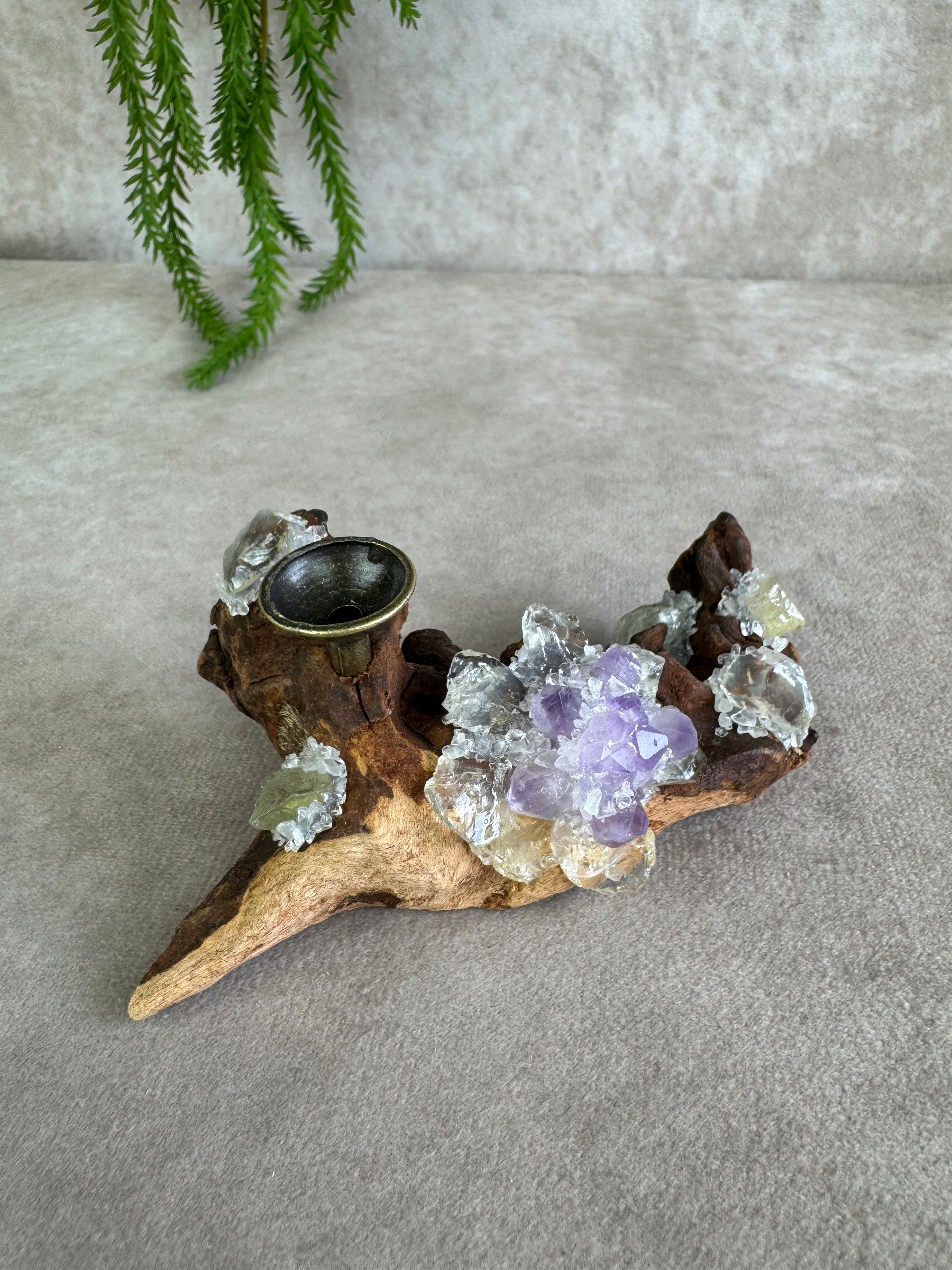 Bol houder Hout 1 amethist