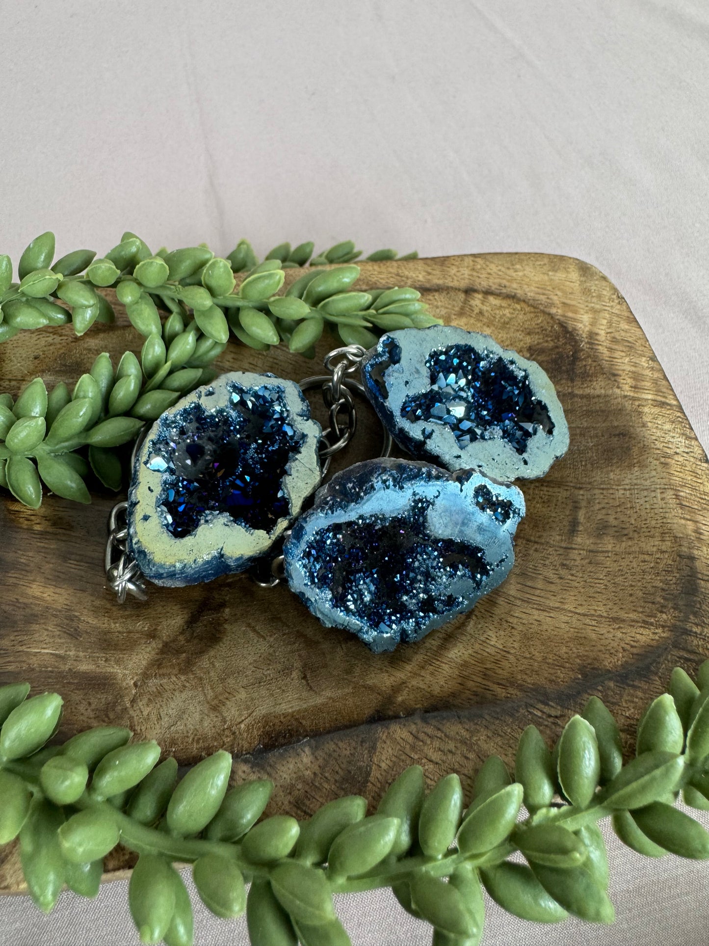 Sleutelhanger geode aura blauw