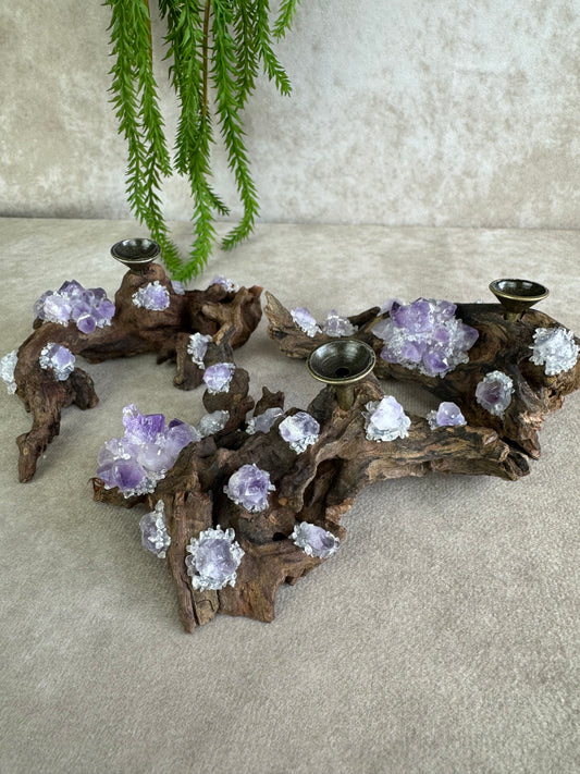 Bol houder Hout 1 amethist