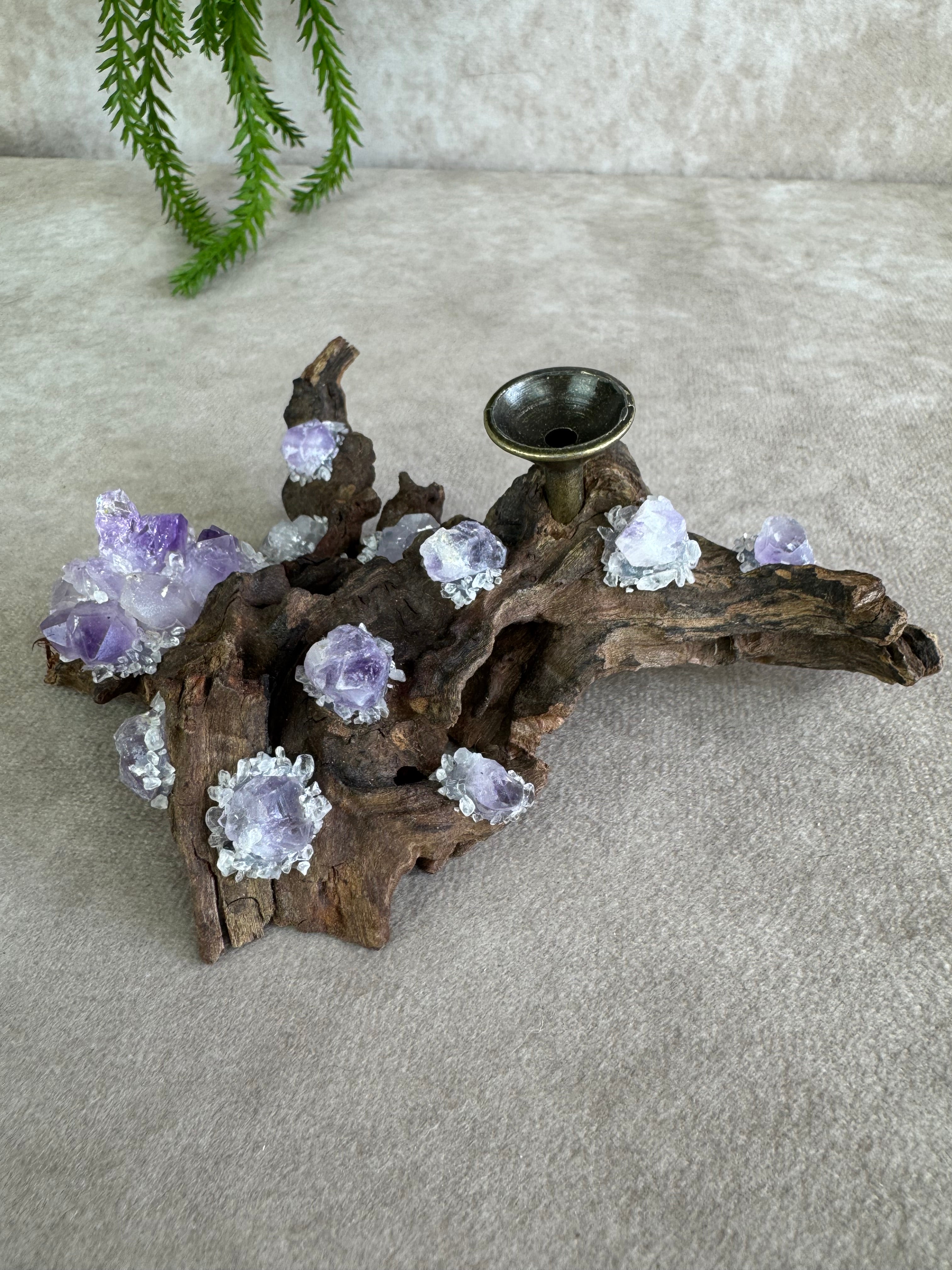 Bol houder Hout 1 amethist