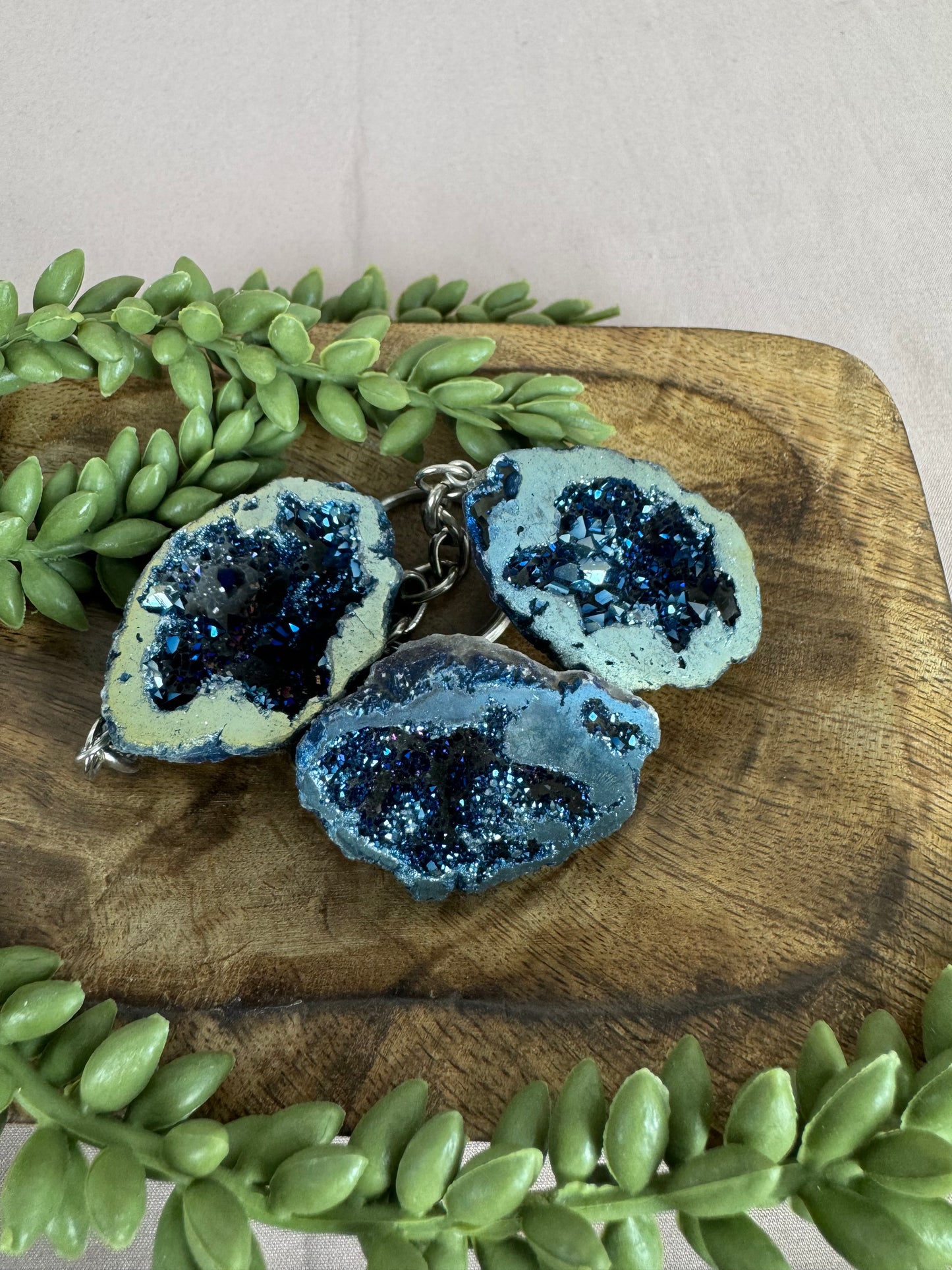 Sleutelhanger geode aura blauw