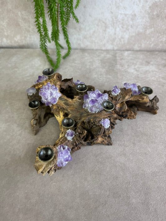 Xxl Amethist houder mangrove hout