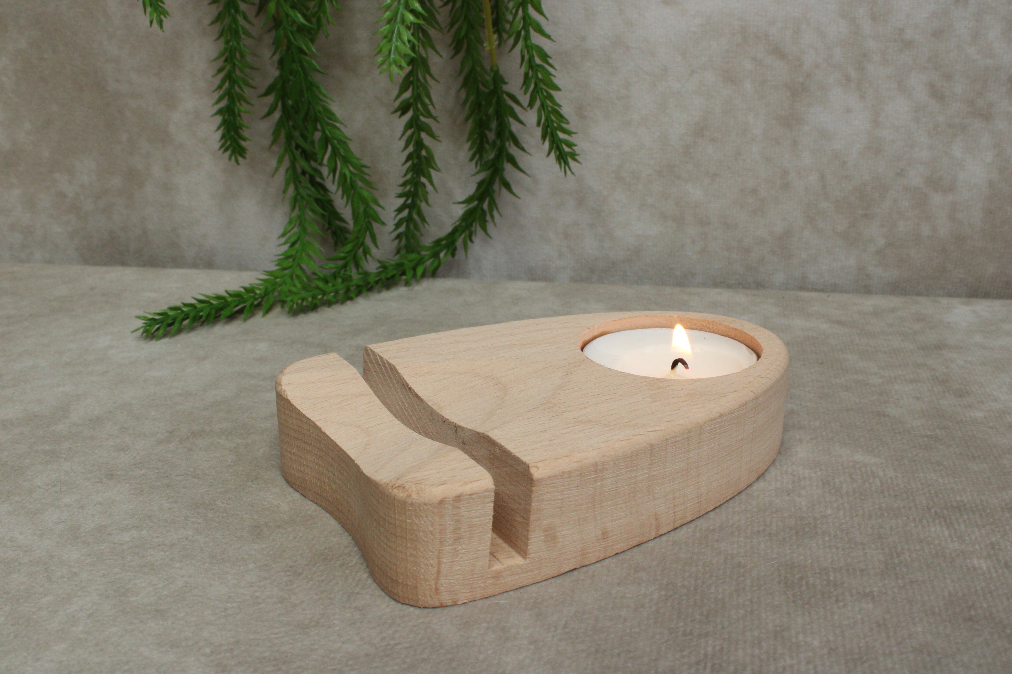 Houten houder met waxinelicht