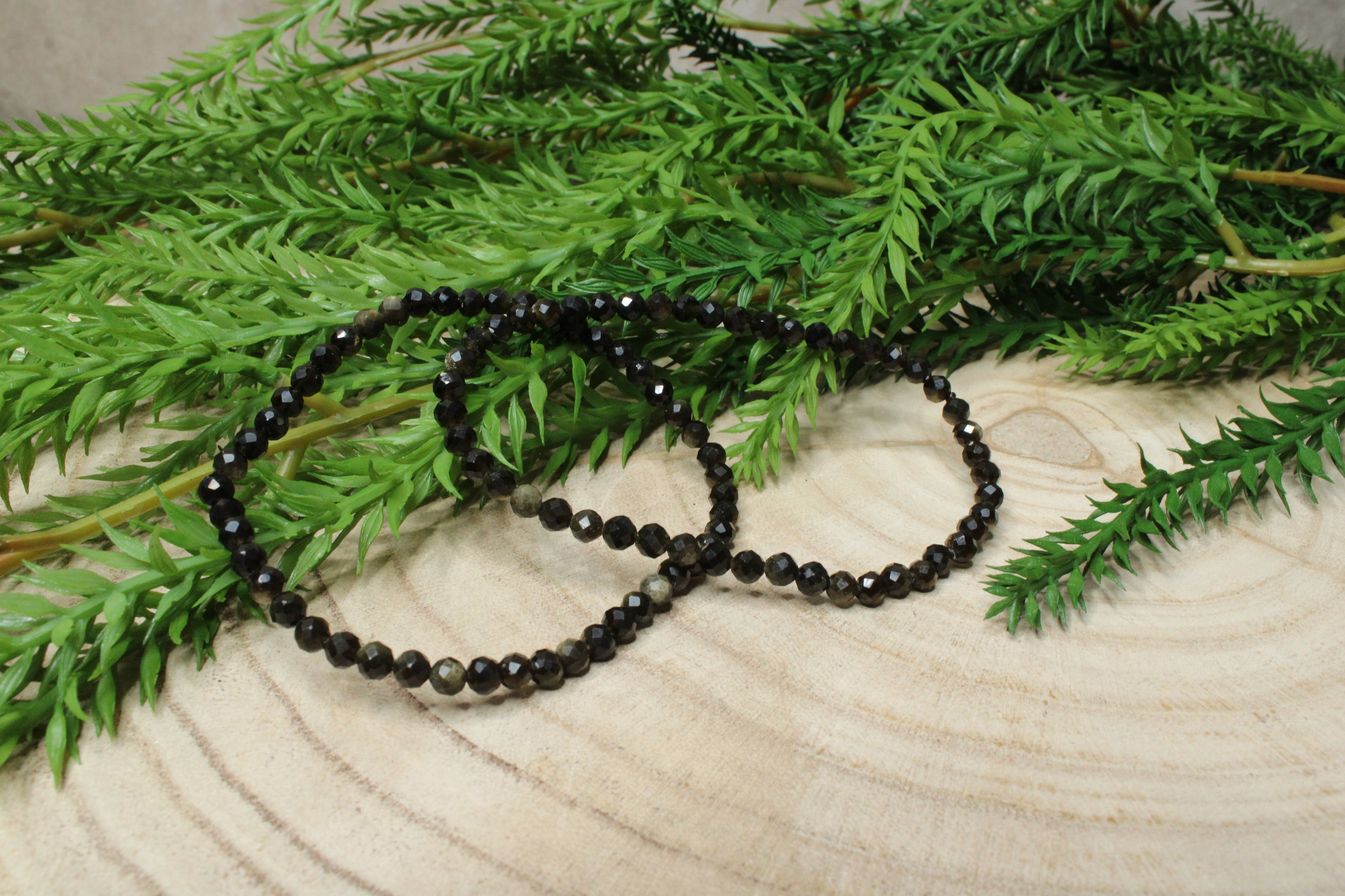 Goud obsidiaan facet geslepen armband 4mm