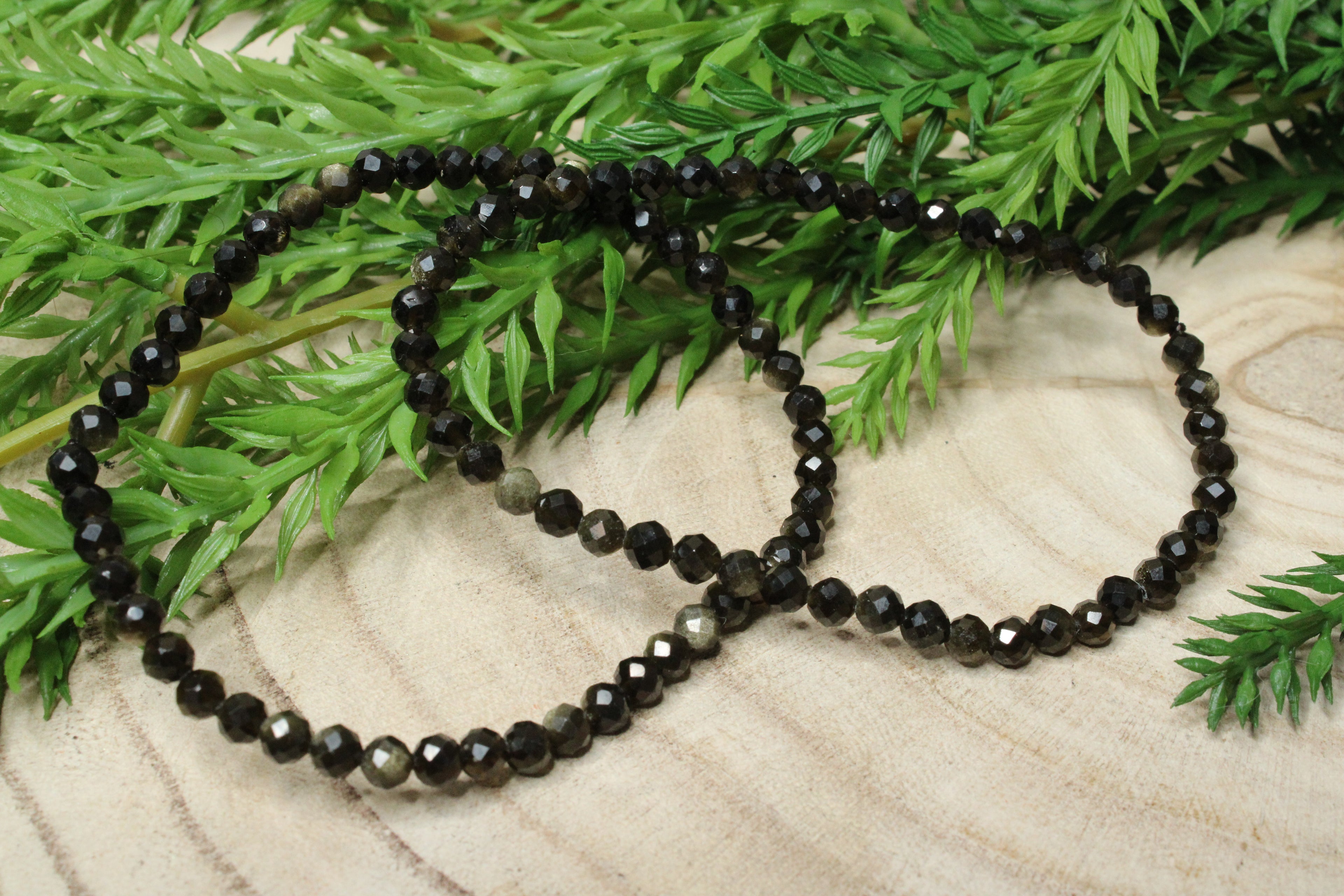 Goud obsidiaan facet geslepen armband 4mm