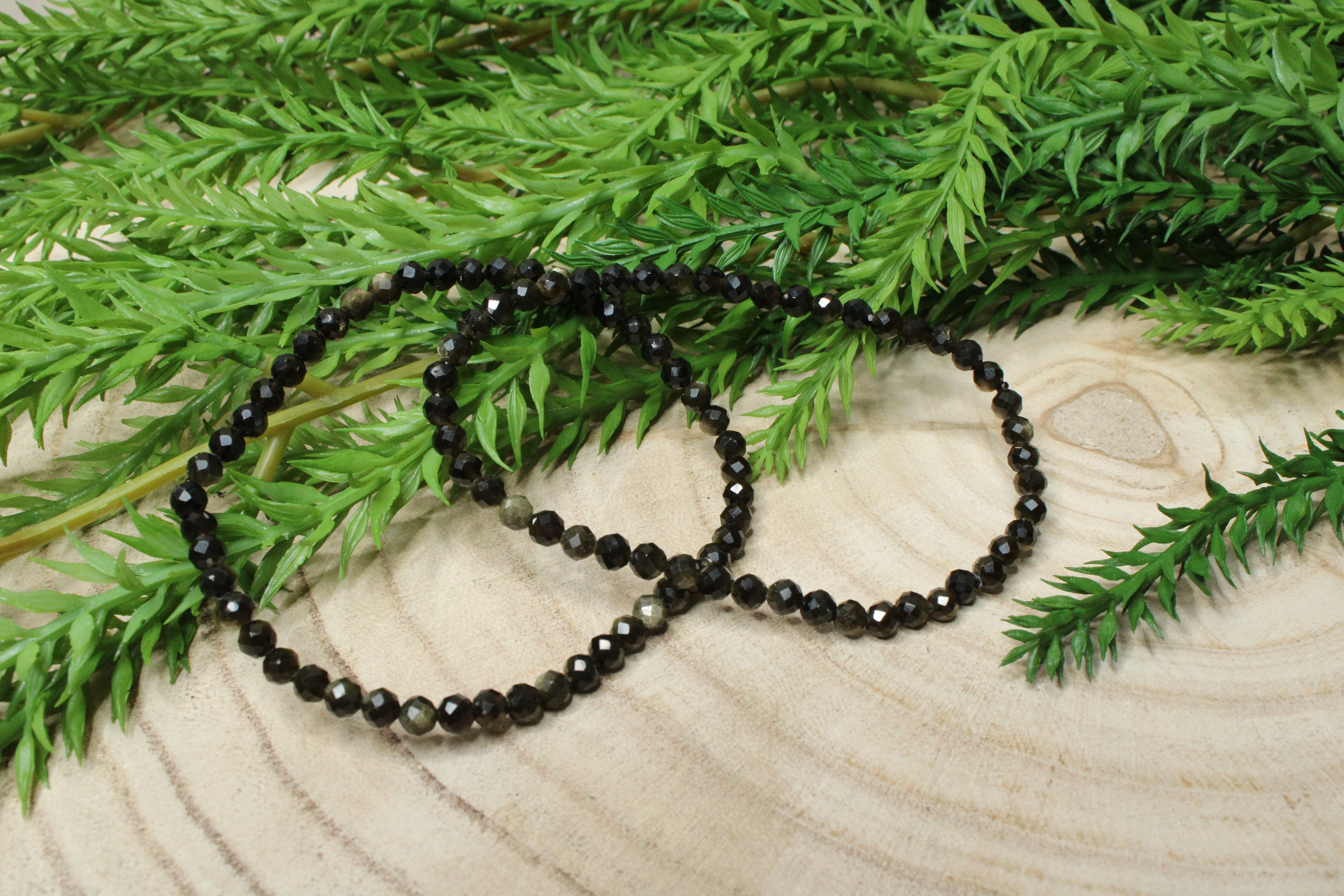 Goud obsidiaan facet geslepen armband 4mm