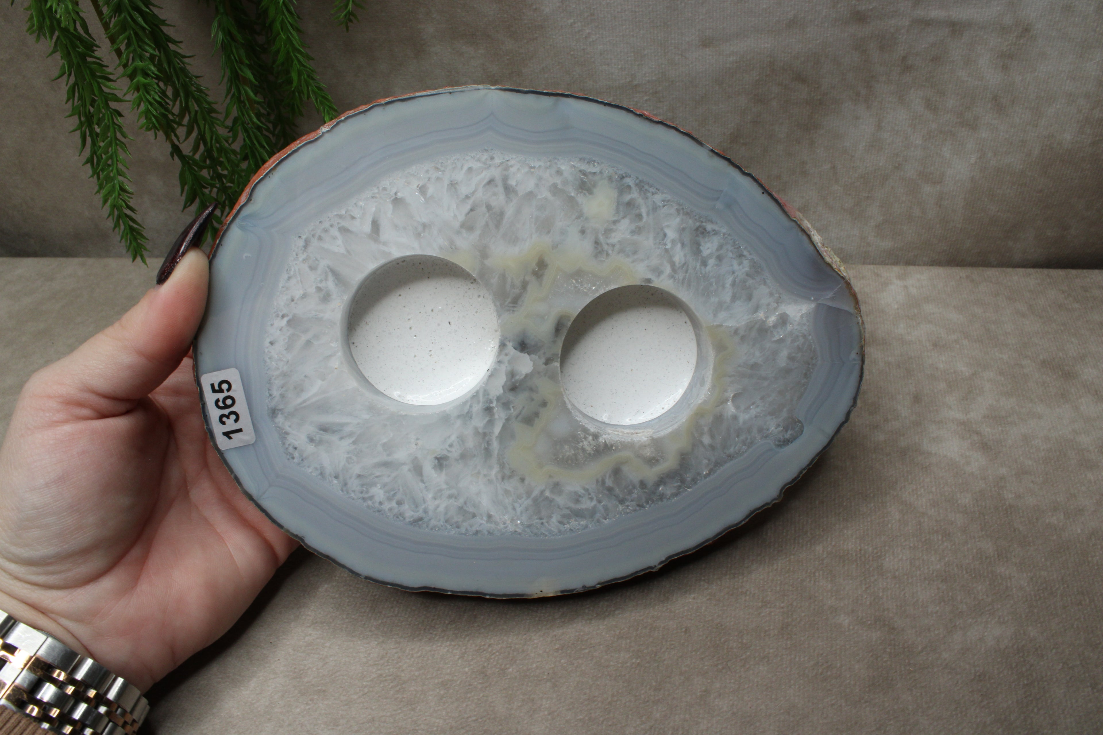 Agaat waxine plat 2 gaten #1365