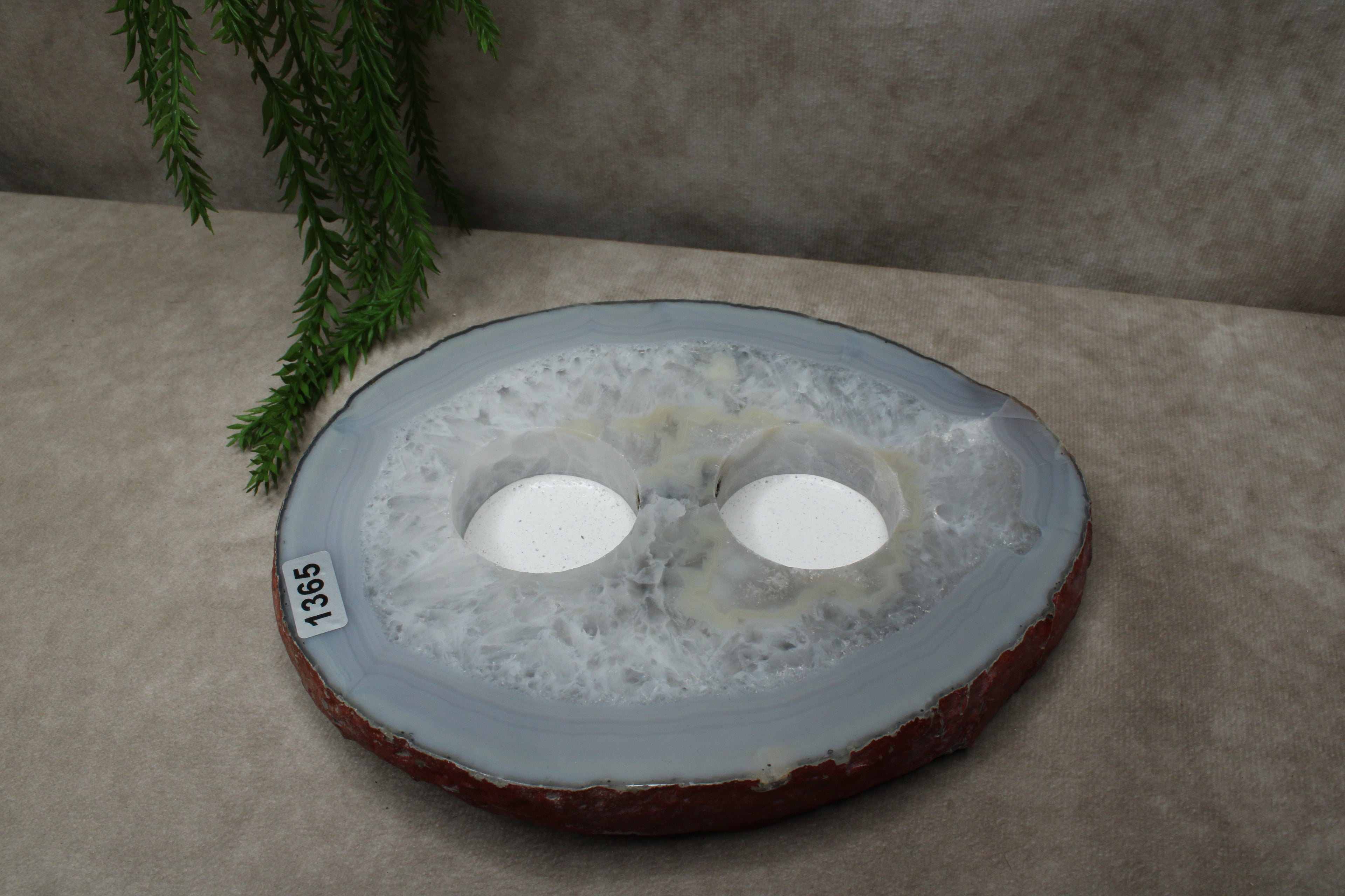 Agaat waxine plat 2 gaten #1365