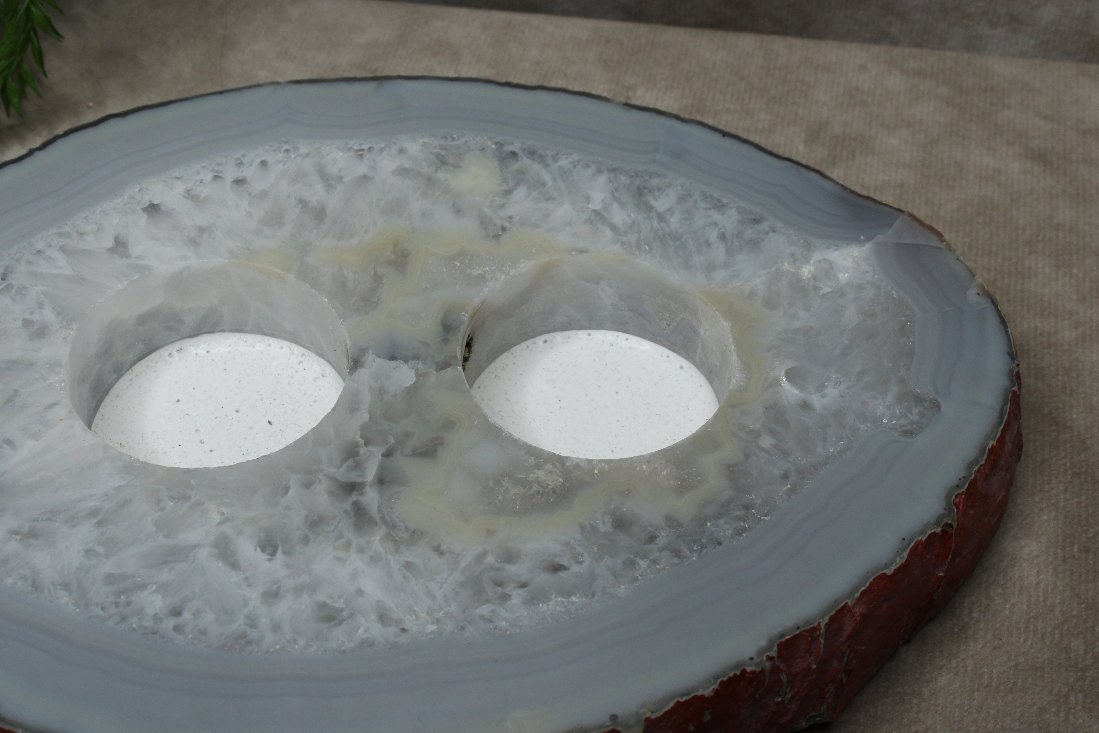 Agaat waxine plat 2 gaten #1365